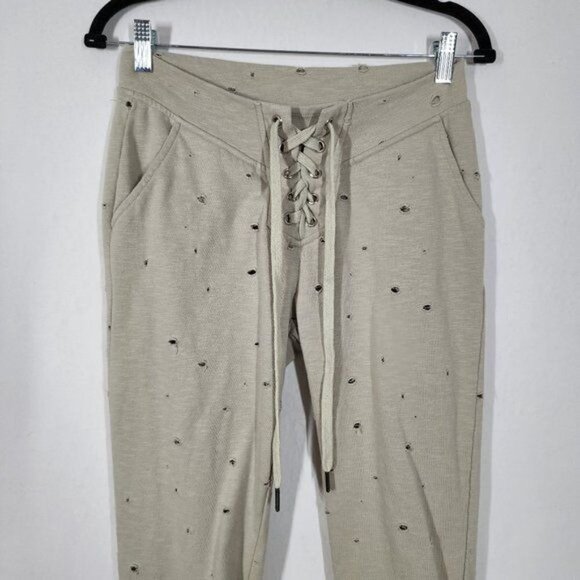 ElectricYoga Lace Up Corset Joggers with Distressed Holes Grunge Loungewear sz M - Picture 2 of 7